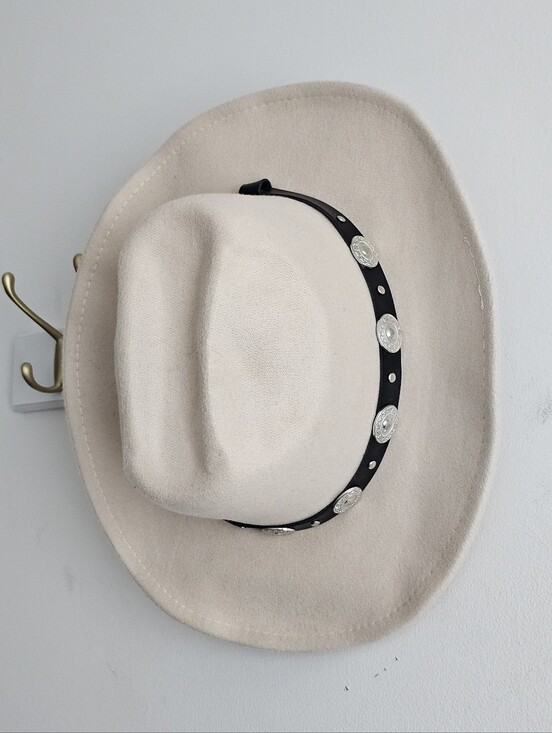 Western Cowboy Hat Cream Ivory Felt Look Concho Band Boho Rancher Festival Hat main image 5